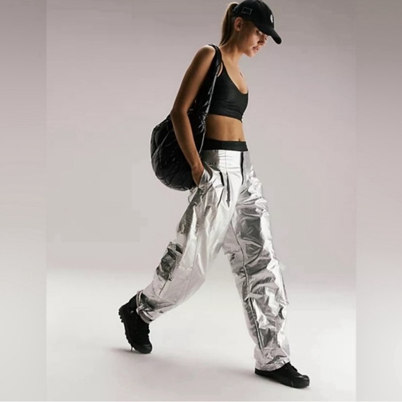 FP Movement by Free People Mesmerize Me Metallic Silver Active Pants - Picture 3 of 8